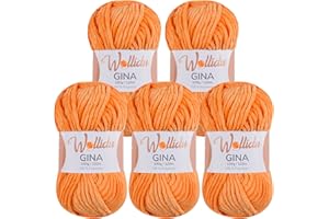 ‎WOLLIDU Wollidu Gina Chenille Garn zum Stricken und Häkeln 5 x 100g/120m Set 100% Polyester - Orange