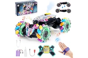 XSTARG Macchina Telecomandata Auto RC Stunt Car 4WD Auto Telecomandata Controllo Gestuale, 2.4Ghz 360° Rotazione Offroad Car RC Drift Auto Con Luci, Musica,Spray, Giocattoli Regalo Per Bambini 6 8 10 12 Anni