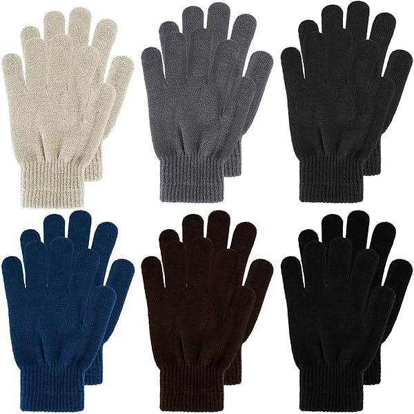JUPSK Gebreide winterhandschoenen voor kinderen, magische handschoenen met volledige vingers, rekbaar, warm, dik, voor jongens en meisjes, 4-9 jaar, 3 paar, Roze, Beige, Wit, Eén maat