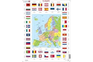 Larsen KL1 Banderas y Mapa político de Europa, edición en Francés, Puzzle de Marco con 70 Piezas