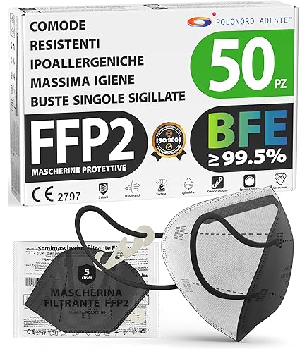 100 Mascherine FFP2 Protettive Certificate CE Nero 5 STRATI Nero Con - Foto 12
