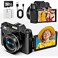 Digital Camera 4K 56MP UHD Vlogging Camera with 3'' 180° Flip Screen, 16X Digital Zoom Compact Camera for Photography with Auto Focus & 32GB Card & 2 Batteries for Teens Students Kids Boys Girls