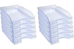 Exacompta - 12310D - juego de 10 bandejas carpetas de fundas ECOTRAY - dimensiones 34,5x25,5x6,5 cm - para documentos formato A4+ - color azul hielo translúcido