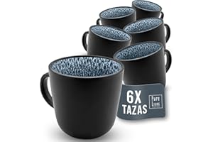 PURE LIVING INTERIOR DESIGN Juego de Tazas Ibiza de 6 Piezas en Gres - Elegante Set de Tazas de Café Modernas, Apto para Lavavajillas y Microondas - Taza de Café - Set de Tazas - Pure Living en azul humo