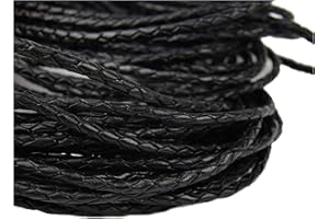Esnado Cordon de cuir tressé rond 3 mm Noir Plusieurs longueurs, Cuir, Noir , 10 mètres