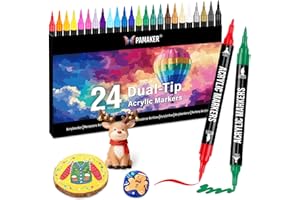 ‎PAMAKER Pamaker 24 Farben Acrylstifte Set – Acrylmarker mit feiner Spitze und Pinsel für Stoff, Leinwand, Glas, Holz und Papier – Ideal für Kinder und Erwachsene, zum Zeichnen und DIY-Bastelprojekte