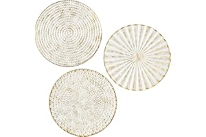 Hollyone 12" Wall Décor Pack of 3 Metal White Washed Starbursts Radial Plate Wall Art Modern Accent Hanging Wall Decorations for Home Office Bedroom Living Room Wall Sculptures