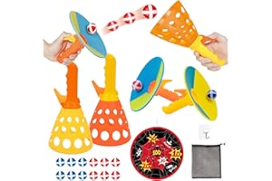 JOY SPOT! Spider Web Target Pop Pass Catch Ball Game - Outdoor Toys for Kids with 4 Launchers, 12 Sticky Balls & Mesh Bag, Fun Indoor Outdoor Toss & Catch Toy Gifts for Boys Girls Ages 3 4 5 6 7 8+