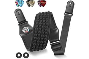 LEKATO Pasek do gitary, pianka neoprenowa 3D, pasek do gitary basowej, 7,6 cm szerokości, 117–144 cm, regulowany, wyściełany pasek na ramię ze skórzanymi końcówkami, do gitar akustycznych,