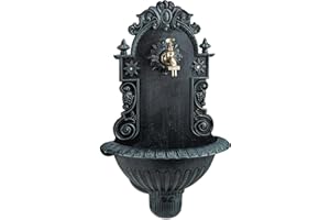 Relaxdays Wandbrunnen, Antik-Stil, Nostalgie, Garten, Terrasse, Wasserhahn, Becken, hängend, HBT: 62 x 38 x 20 cm, grün