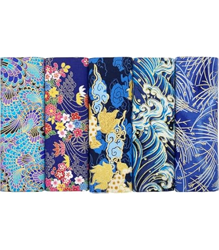 aufodara 5 stuks katoenen stof per meter 50 x 50 cm Japanse stijl gouden bloemen patroon brons katoen patchwork stof voor naaien, quilten, doe-het-zelf handwerk