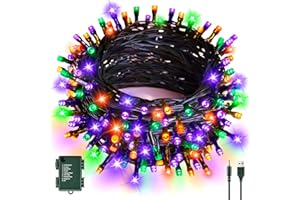 cshare Dekoracyjny łańcuch świetlny na Halloween, 6 m, pomarańczowo-fioletowo-zielony, łańcuch świetlny USB/bateria z timerem, wodoszczelny, do użytku na zewnątrz, na jesień, Halloween, zielony drut