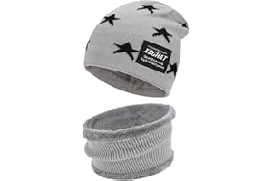 Bequemer Laden Kinder Winter Warm Mütze und Loop Schal Set mit Fleece Gefütterte für 3-8 Jahre Jungen Mädchen, Wintermütze Strickmütze Beanie Schlauchschal Halswärmer Geschenk Weihnachten