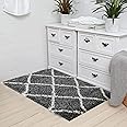 Naze Modern Polyester Anti Slip Shaggy Fluffy Rectangular Rug And Carpet For Living Room, Bedroom 2X3 Feet 'Grey And Ivory