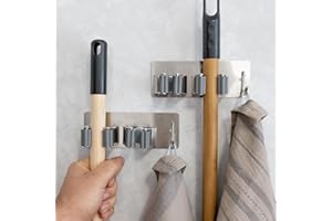 Ataraxia Home - Set di 2 Portascope da Muro - Appendiscope da Muro - Portascope Salvaspazio, Porta Scope Parete Esterno e Interno, Ganci Porta Scope da Muro Attacca Scope Adesivo