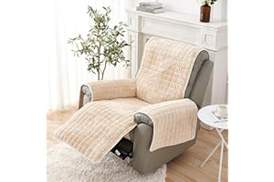 AHSBND Recliner Chair Cover Sofa Armrest: Armchair Covers with Pockets and Elastic Strap Washable Furniture Protector Headrest Cover Plush Non Slip for Kids Pets (Beige)