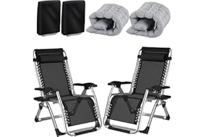 Fiutazge 2Pcs Sonnenliege Klappbar Mit Verstellbare Rückenlehne,Relaxliege mit Kissen,Kopfteil,GeträNkehalter und Liegestuhl Klappbar Abdeckung,Gartenliege für Patio,Balkon,Strand,Camping-Grau
