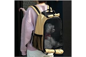 WEPLAN Zaino per Piccola Cani Gatti Trasportino, Zaino portatile traspirante con Tasche Frontali con Apertura in Rete, Mani Libere Zaino per Animali, fino a 4,5kg, Design con Tenda per privacy,Giallo