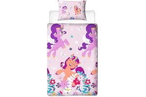 Character World My Little Pony Offiziell Lizenziertes Bettbezug-Set für Einzelbett, Blumen-Schlafzimmer, wendbar, 2-seitig, mit passendem Kissenbezug, Polyester