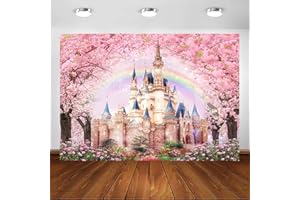 Avezano Blumenschloss Hintergrund Prinzessin Schloss Rosa Sakura Frühling Wald Regenbogen Blumen Fantasy Märchen Wunderland Hintergrund Hochzeit Geburtstag Party Fotostudio Requisiten (2,1 x 1,5 m)