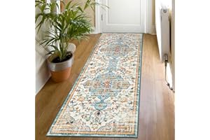 SHACOS Alfombra de Pasillo Pelo Corto 60x180cm Alfombra Corredor Pasillo Suave Antideslizante Lavable Alfombra Decorativa Larga Vintage Desgastada para Pasillo Cocina Lavanderia Entrada