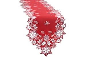 Simhomsen Embroidered Snowflakes Table Runners for Christmas Holiday and Winter (Red, 14×69 inches)