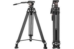 Système de trépied vidéo Cayer BV25LH, trépied Professionnel pour Appareil Photo Robuste en Fibre de Carbone de 74 Pouces, Chargement Maximum 13,2 LB