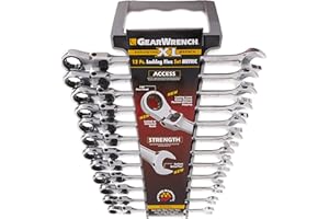 GearWrench 85698 12 Piece XL Locking Flex-Head Ratcheting Combination Wrench Set Metric, Silver