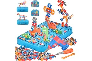 ZZQVIP Dinosaurios Mosaicos Juguetes 351 PCS, Juguetes Montessori con Taladro Atornillador Herramientas, Juguetes Infantiles Que Inspiran la Imaginación, Juguetes de Regalo para Niños 3 4 5 6 7 Años