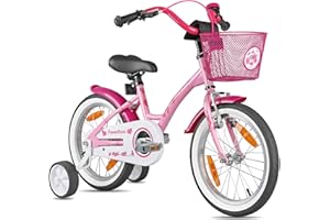 Prometheus Bicycles Velo Enfant 16 Pouces Fille Velo 16 Pouces Fille pour 4 a 5 Ans - Vélo Fille avec Panier et stabilisateurs en Rose