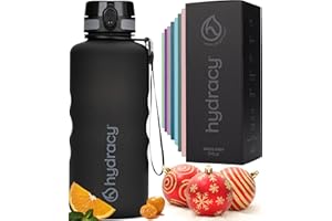 Hydracy Botella de Agua con Marcador de Tiempo - 2 L Botella de Agua Deportiva sin BPA - Botella de Gimnasio Antifugas con Funda Antitranspirante e Colador de Infusión