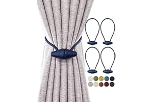 TECVINCI Magnetic Curtain Tiebacks with Upgrade Larger Magnet, 4 Pack 40cm Drapery Holdbacks for Indoor & Outdoor Curtain - Navy