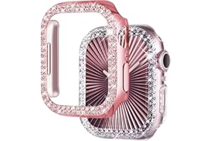 NewWays 2-pack Women Bling Case Compatible with Apple Watch 44mm Series 6/5/4/SE(2024-2020) Without Protective Film,Overall Protective Bumper Diamond Cases for iWatch 44mm(Pink+Clear)