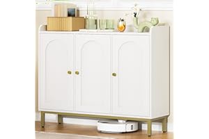 Hzuaneri Sideboard Storage Cabinet, Kitchen Cabinets with 2 Doors and Adjustable Shelves, Freestanding Kitchen Cupboard Buffet, for Dining Room, Living Room, 30 x 100 x 80.5 cm, White, SC21313G