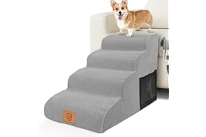 HEVOL Escaliers pour Chiens à 4 Marches,Escalier pour Animaux en Éponge Haute Densité,Rampe Amovible et Lavable pour Chiens, pour Lits de Haute et Canapé