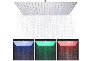 Cesinkin Pommeau de douche à LED 40 * 40cm Chromé Pomme de Douche Carrée Carré fixe tête de douche Ultra-Mince Haute Pression jet pluie Tête Acier Inoxydable