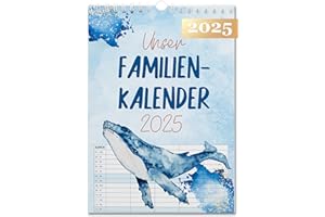 Planer rodzinny XXL 2025 – wieloryb – 5 kolumn – dużo miejsca DIN A3 – dla 5 osób – z feriami szkolnymi i podglądem na rok 2026 – kalendarz rodzinny 2025, 5 kolumn – od Sophies Kartenwelt