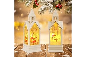 PlsMupn Lanterne Decorative Natalizie, 2 pezzi Lanterna Natalizia con Luce LED Giallo Caldo, Lanterne a Candela di Natalizie per interni ed esterni, Decorazione da Tavolo per la casa