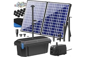 Biling 30W Solar Pond Filtration System, 1200 l/h Solar Pond Filter Kit with Pump for Garden, Biological Filter with 4 Nozzles and Adjustable Water Valve for Fish Tank Water Feature