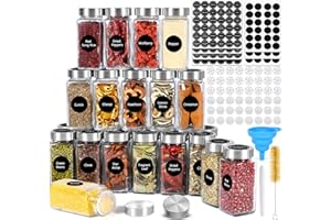 POWZOO Gewürzgläser Set, [Eckig - 24Stk x 120ml],Edelstahl Deckel Gewürzdosen Set,Spice jars set,mit Gewürzetiketten,Trichter,Streueinsatz,Marker,Reinigungsbürste,Küchen Organizer.
