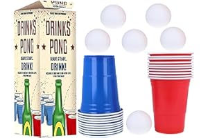 TaranNova 24-Piece Beer Pong Set - Includes 16oz Red & Blue Plastic Cups, Ping Pong Balls - Fun Drinking Game for Adults, Parties, Birthdays, Students - Perfect for Tournaments & Social Events