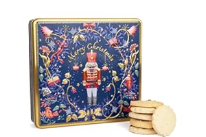 THE SILVER CRANE CO. Nordic Nutcracker Square Christmas Biscuits Tin - Traditional Scottish Shortbread Biscuits Gift Set, Festive Filled Tins, Novelty Christmas Gifts - Luxury Biscuit Gift Sets for Women & Men