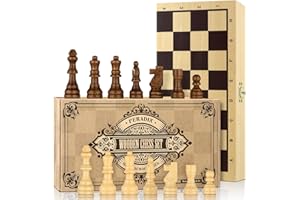 Peradix Chess Set | Wooden Chess Board Piece Set Games | 27x27cm Folding Chessboard for Storage | 2 Extra Queen | Strategy Educational Games for Kids and Adult