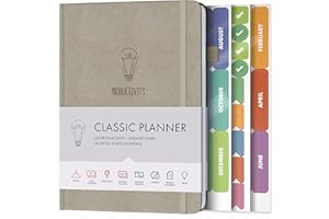Daily Planner & appointment diary - Gratitude journal, wellness journal & 2024 Undated weekly planners and organisers - Desk journals for women & men - LUX Productivity Classic (STONE)
