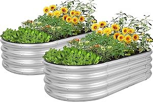HEALSTOK 2stück Galvanisiertes Hochbeet Kit, 120x60x30cm Metall Pflanzkasten für Gemüse, Blumen & Kräuter - Outdoor Gartenarbeit mit einfacher Montage(Silber, 120x60x30cm/2stück)