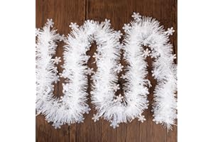 BHGT 6 Stück Weihnachten Girlande Weiß Weihnachtsgirlande 12M Schneeflocken Weihnachtsdeko Tannengirlande Deko für Weihnachtsbaum Kranz Tür Wand Kamin