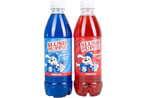 FIZZ CREATIONS Slush Puppie Syrup Pack of 2 Flavours. Includes Iconic Blue Raspberry & Strawberry flavours. 2 x 500ml Bottles. Officially Licensed Slush Puppy Merchandise. Glycerol Free. Classic Slushy Flavours.
