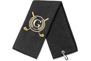 CGFN Golf Towel Gift, Golf Gifts for Men, Women Microfiber Waffle Golf Towels with Embroidered Monogrammed |16”x 24”Golf Towels for Golf Bags with Clip for Men (Black, Initial-G)