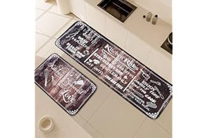 Fecialy Juego de 2 alfombras Antideslizantes y felpudos de Cocina, alfombras antifatiga duraderas, felpudos Lavables para Cocina, Comedor, salón，40x60+40x120cm