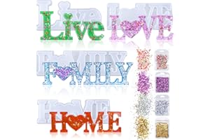 TAILCAS 8 Pezzi Kit di Stampi in Resina Epossidica, Resina Stampo in Silicone Lettere 3D Love/Home/Family/Live, per Fai da Te, la Tavola Decorazione, Regali Creativi per Festival e Compleanni